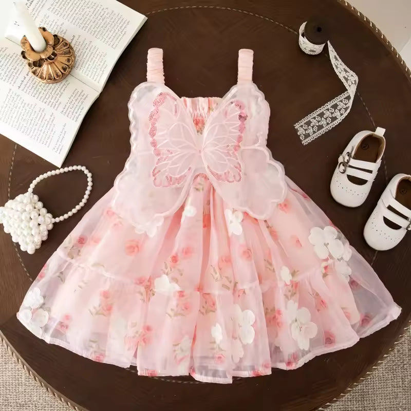Baby Girl Dress Summer Full Print Rose Mesh Strapless Baby Dress Cute Wedding Flower Girl Dress Baby Girl Clothes