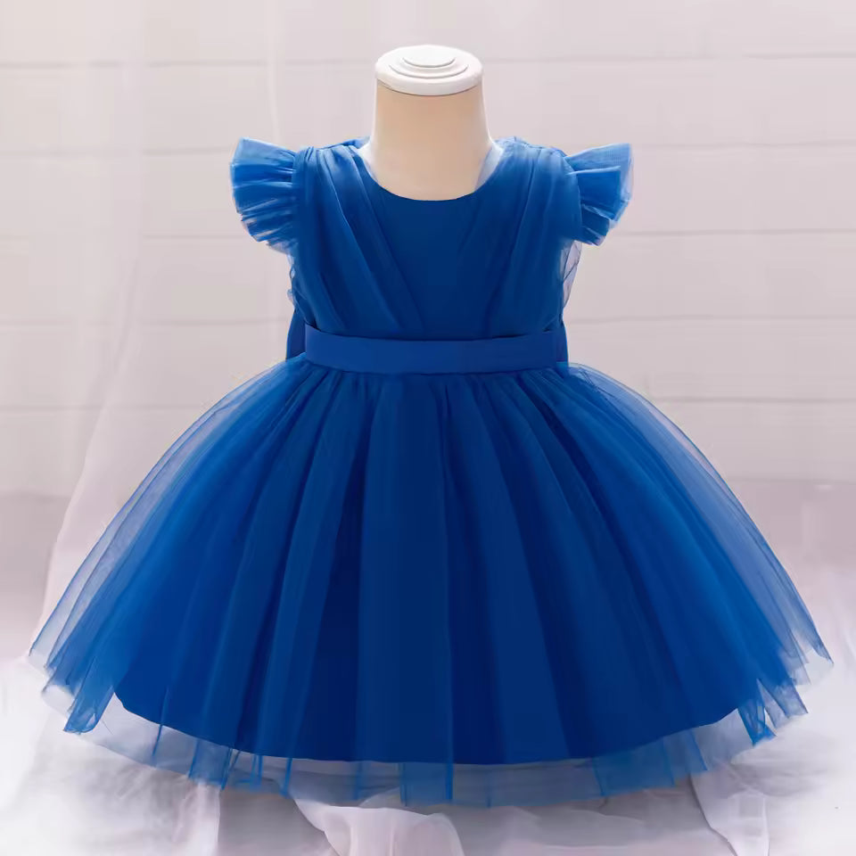White Baptism Baby Girls Party Dress Fly Sleeves Toddler Bow 1st Birthday Princess Dresses First Communion Wedding Kids Clothing