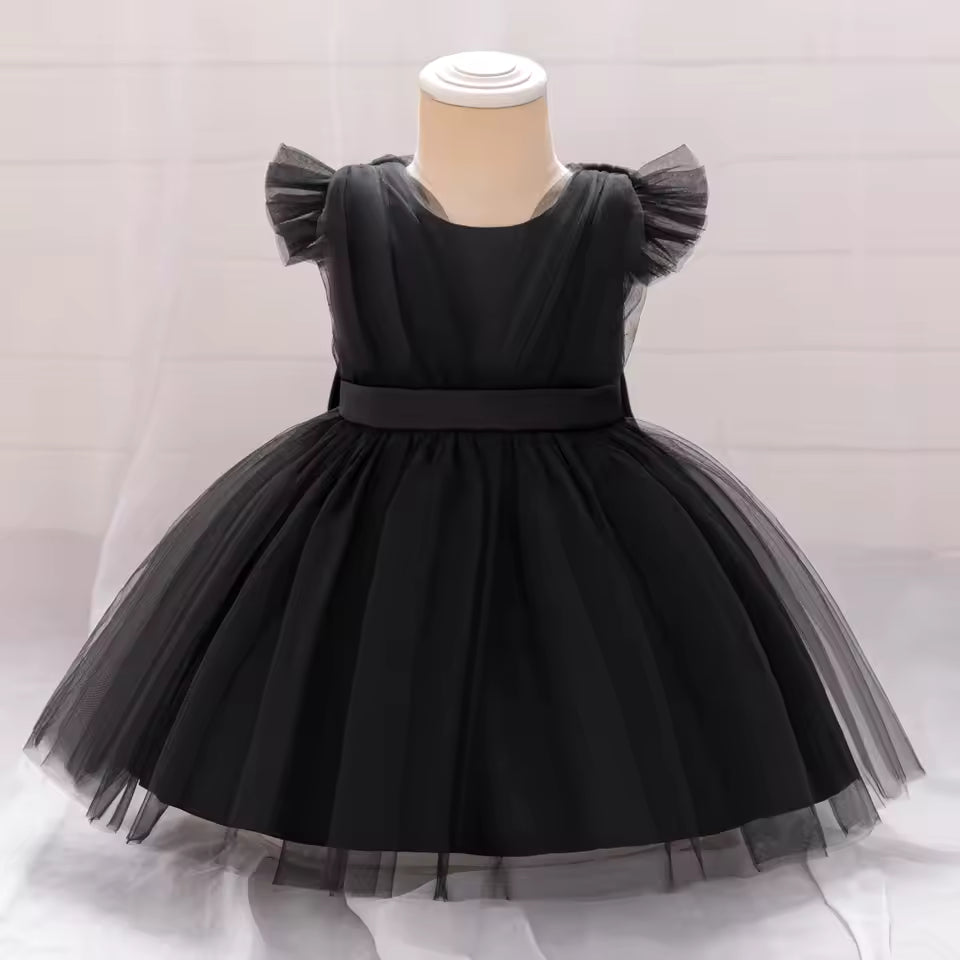 White Baptism Baby Girls Party Dress Fly Sleeves Toddler Bow 1st Birthday Princess Dresses First Communion Wedding Kids Clothing