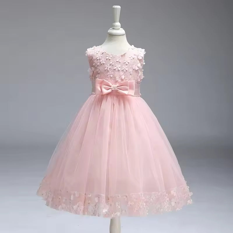 Children's Sleeveless Dress Summer Wine Red Pink White Wedding Flower Girl Princess Bridesmaid New Girl's Birthday Prom Dresses