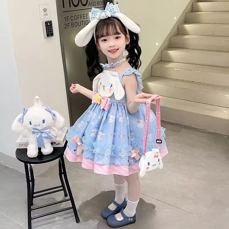 Sanrio Sanrio My Melody Children's Cosplay Dress Short Sleeved Pink Girl Kawaii Clothing Princess Dress Children's Anime Gifts
