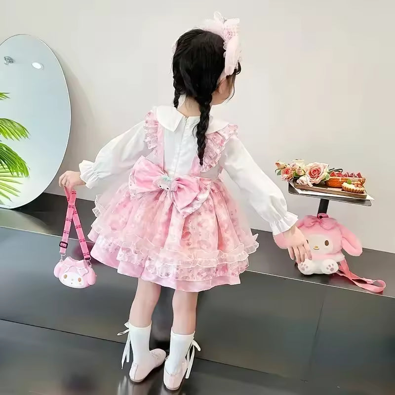 Sanrio Sanrio My Melody Children's Cosplay Dress Short Sleeved Pink Girl Kawaii Clothing Princess Dress Children's Anime Gifts