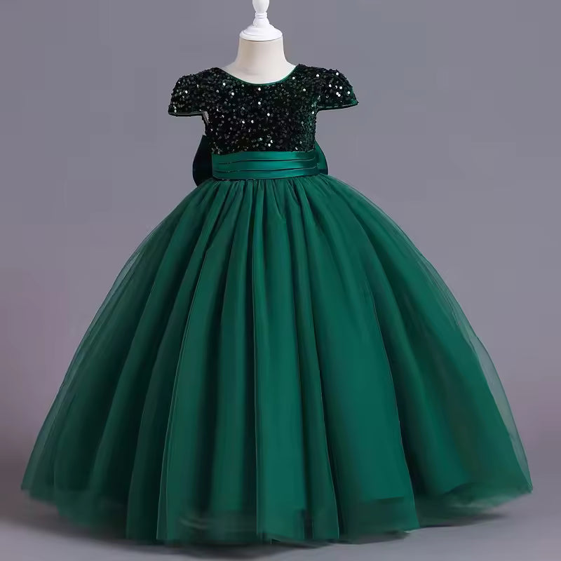 Fashion Solid Girls Sequin Dress Lace Long Sleeve Kids Dresses for Girls Spring Autumn Children Girls Party Dresses 3-12 Years