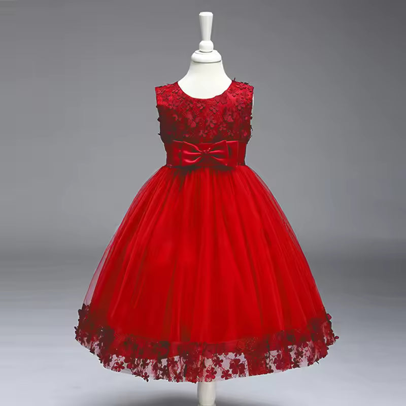Children's Sleeveless Dress Summer Wine Red Pink White Wedding Flower Girl Princess Bridesmaid New Girl's Birthday Prom Dresses