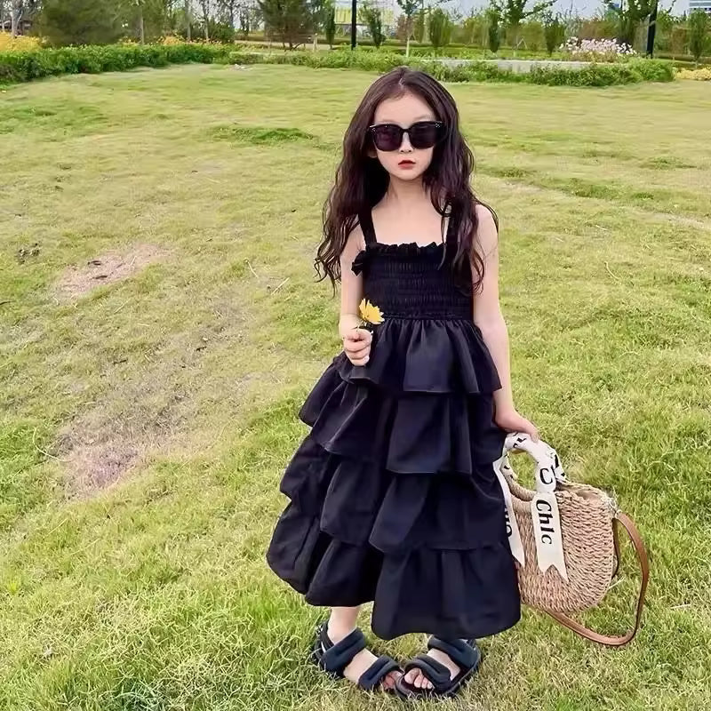 4 5 6 8 10 12 Years Girls Dress Summer Solid Color Sleeveless Fashion Girls Cake Dress Birthday Gifts New Children's Clothing