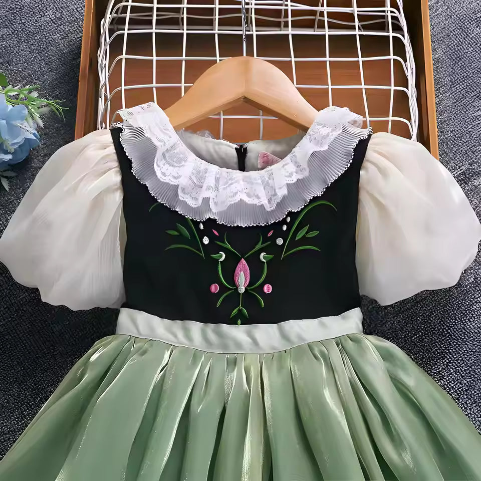 Clothing for New Kids Summer 2025 Quality Korean Style Anna Baby Girls One Piece Princess Sundress Dress Up Girl Green Party
