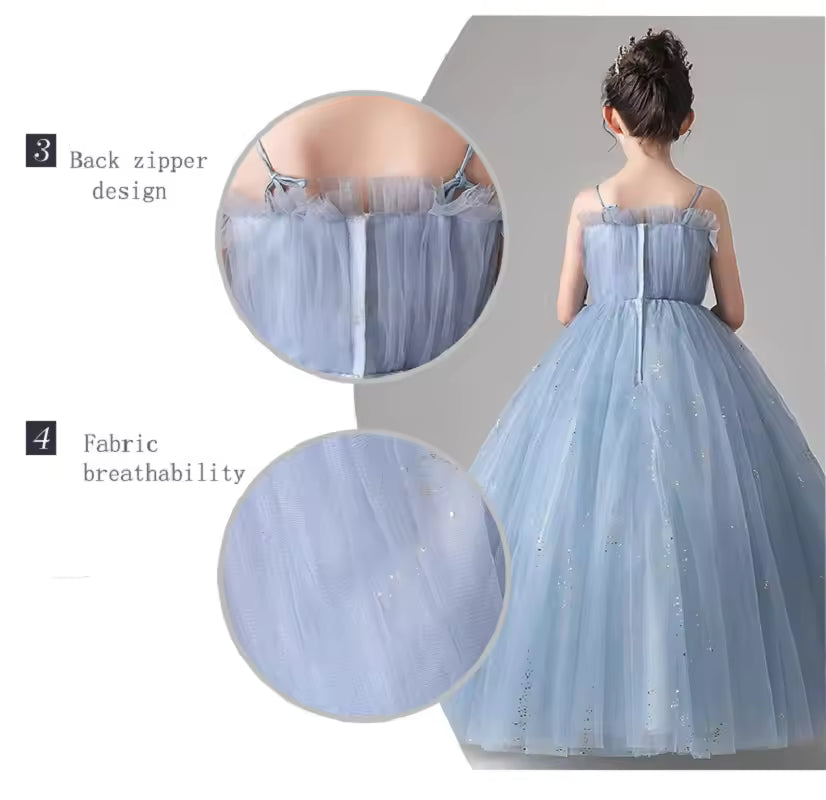 Girls Princess Formal Dresses for Prom Child Wedding Chiffon Long Style Host Piano Performance Bridesmaid Birthday Evening Dress