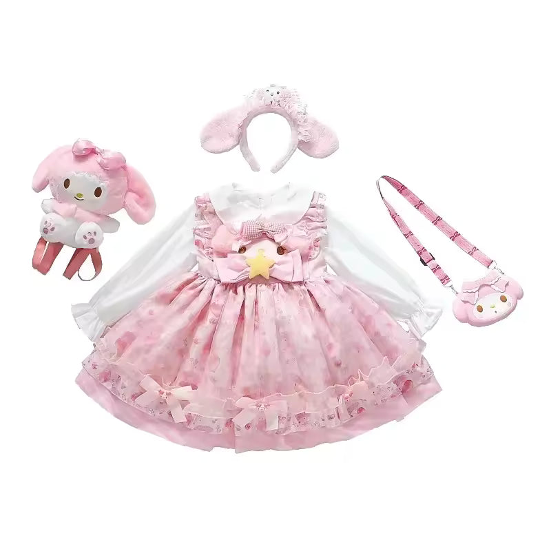 Sanrio Sanrio My Melody Children's Cosplay Dress Short Sleeved Pink Girl Kawaii Clothing Princess Dress Children's Anime Gifts