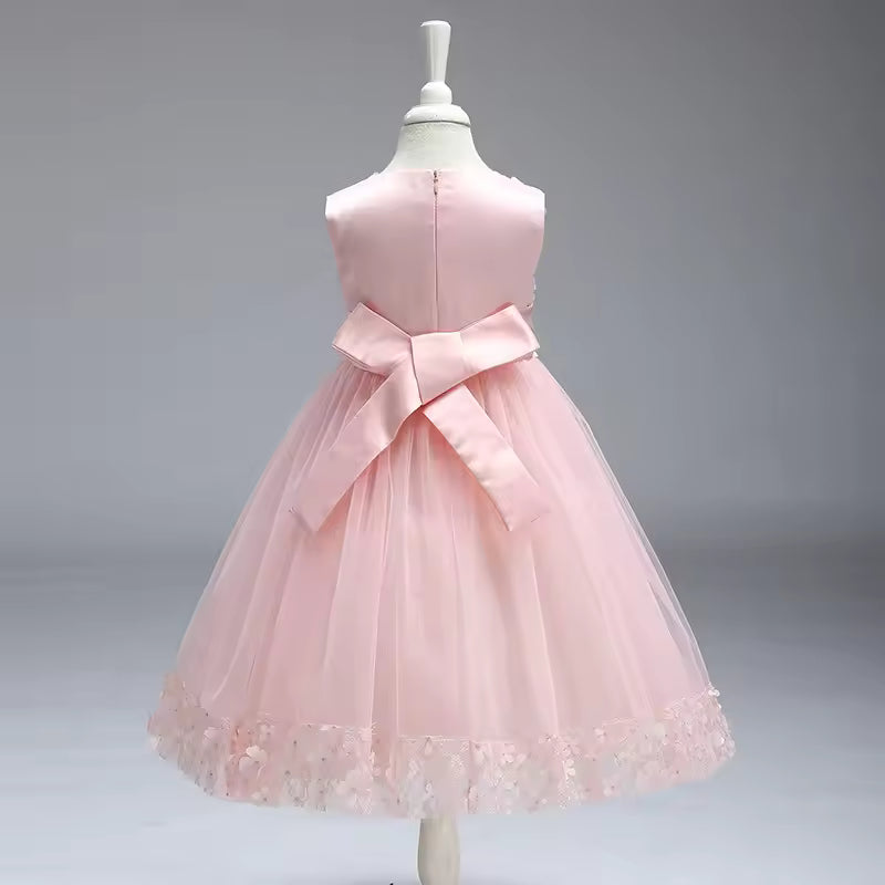 Children's Sleeveless Dress Summer Wine Red Pink White Wedding Flower Girl Princess Bridesmaid New Girl's Birthday Prom Dresses
