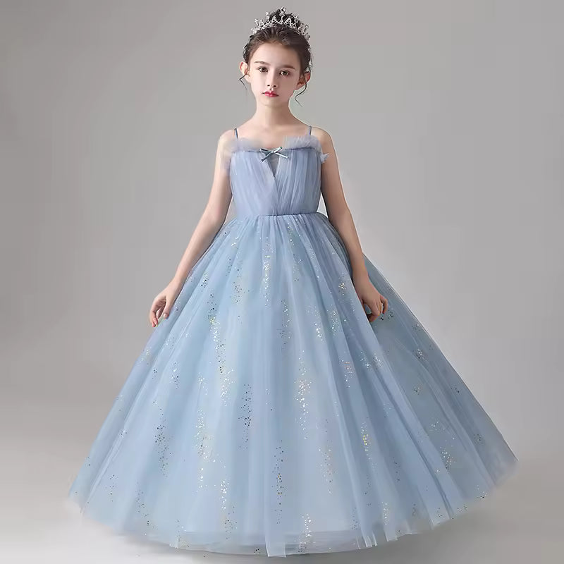 Girls Princess Formal Dresses for Prom Child Wedding Chiffon Long Style Host Piano Performance Bridesmaid Birthday Evening Dress