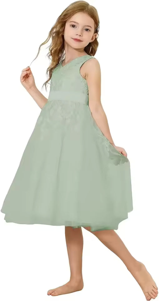 Lace Flower Girl Dresses for Wedding Kids Puffy Tulle Communion Dress Pageant Party Prom Ball Gowns with Bow Knot
