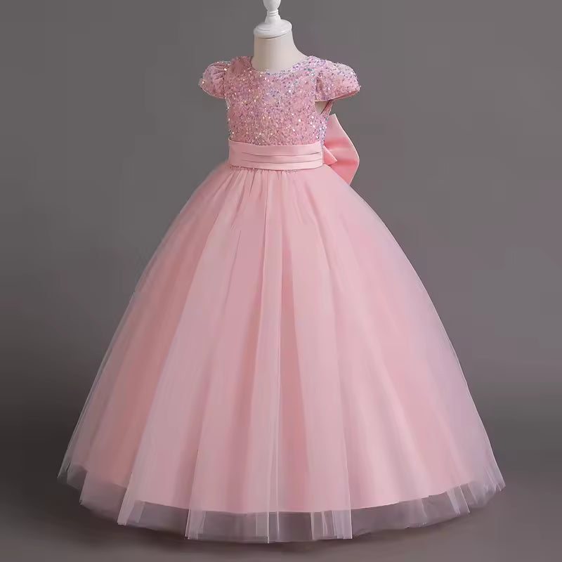 Fashion Solid Girls Sequin Dress Lace Long Sleeve Kids Dresses for Girls Spring Autumn Children Girls Party Dresses 3-12 Years