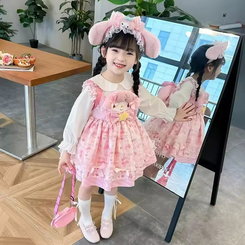 Sanrio Sanrio My Melody Children's Cosplay Dress Short Sleeved Pink Girl Kawaii Clothing Princess Dress Children's Anime Gifts