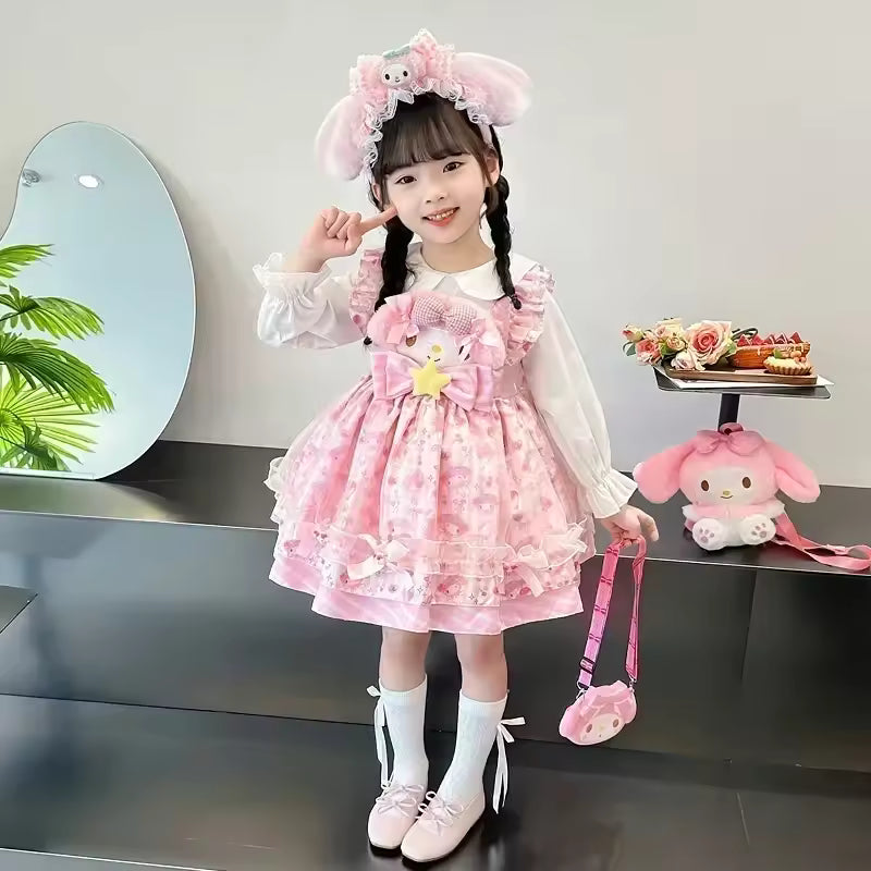 Sanrio Sanrio My Melody Children's Cosplay Dress Short Sleeved Pink Girl Kawaii Clothing Princess Dress Children's Anime Gifts