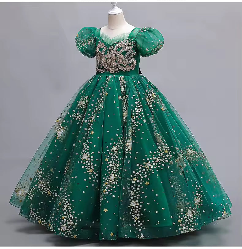 Girls Wedding Dresses Party Elegant Prom Flower Long Dress for 12 to 14 Years Teenage Bridesmaid Child Birthday Dress Ball Gown