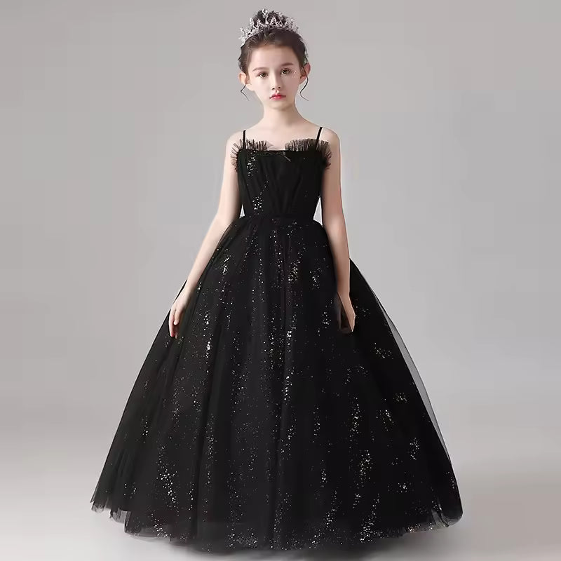 Girls Princess Formal Dresses for Prom Child Wedding Chiffon Long Style Host Piano Performance Bridesmaid Birthday Evening Dress