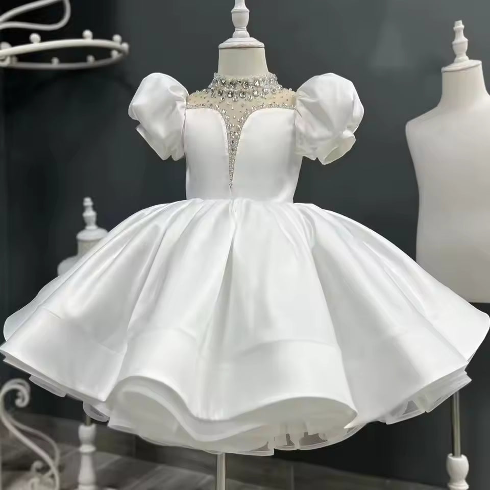 Customized Black Flower Girl Dress For Wedding Beaded Puffy Knee Length Baby Kids Birthday Pageant First Communion Gown