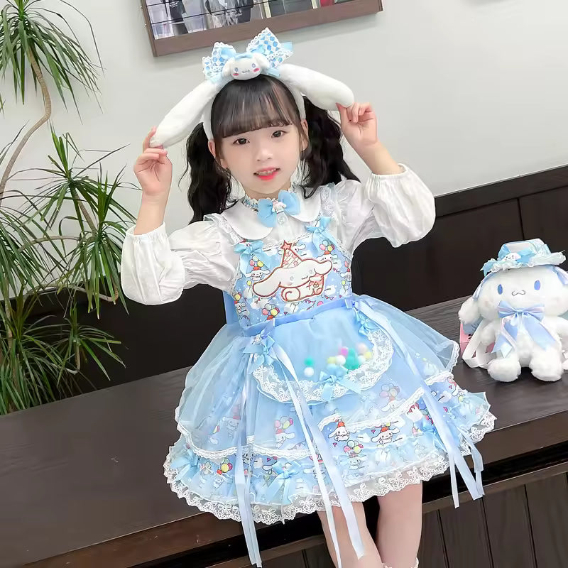 Sanrio Sanrio My Melody Children's Cosplay Dress Short Sleeved Pink Girl Kawaii Clothing Princess Dress Children's Anime Gifts