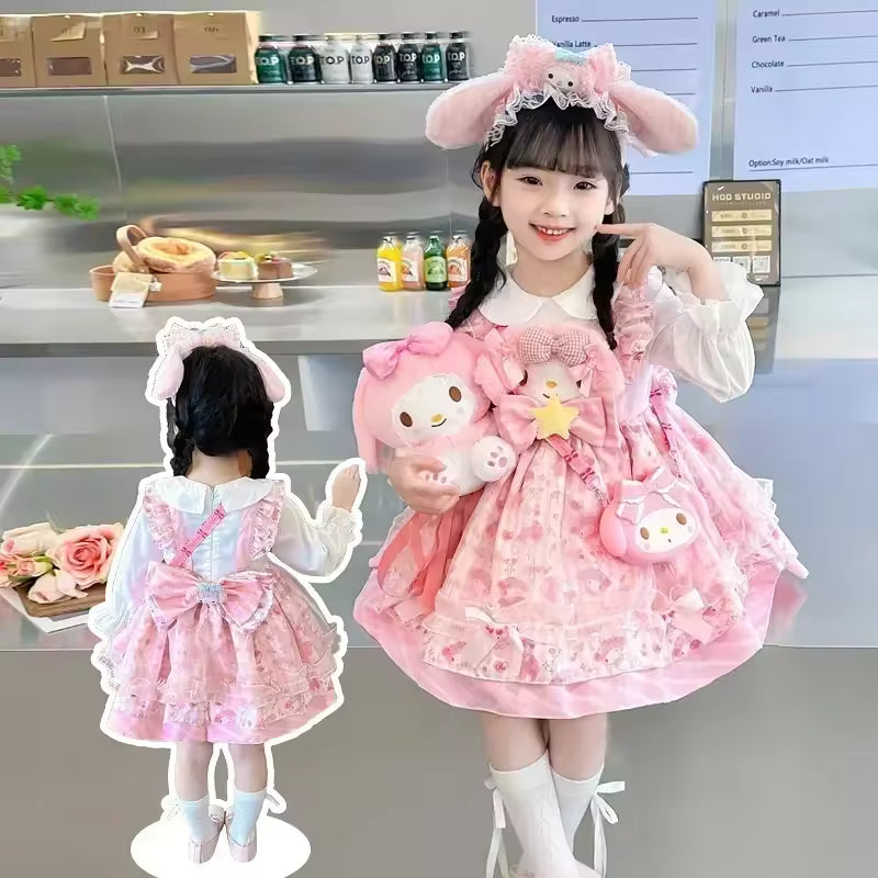 Sanrio Sanrio My Melody Children's Cosplay Dress Short Sleeved Pink Girl Kawaii Clothing Princess Dress Children's Anime Gifts