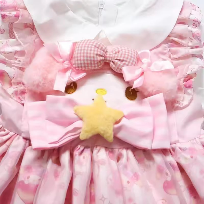 Sanrio Sanrio My Melody Children's Cosplay Dress Short Sleeved Pink Girl Kawaii Clothing Princess Dress Children's Anime Gifts