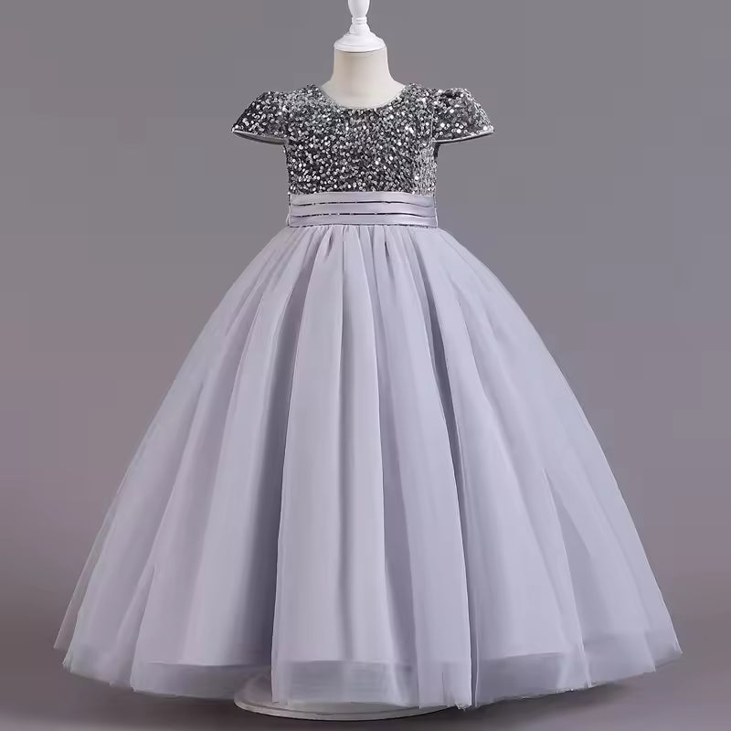Fashion Solid Girls Sequin Dress Lace Long Sleeve Kids Dresses for Girls Spring Autumn Children Girls Party Dresses 3-12 Years