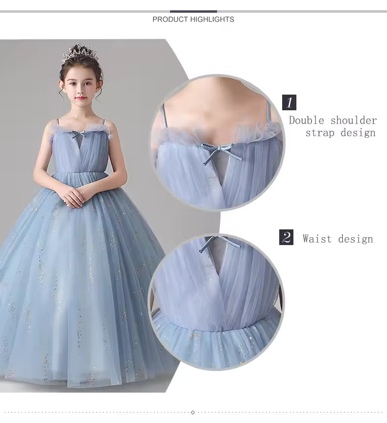 Girls Princess Formal Dresses for Prom Child Wedding Chiffon Long Style Host Piano Performance Bridesmaid Birthday Evening Dress