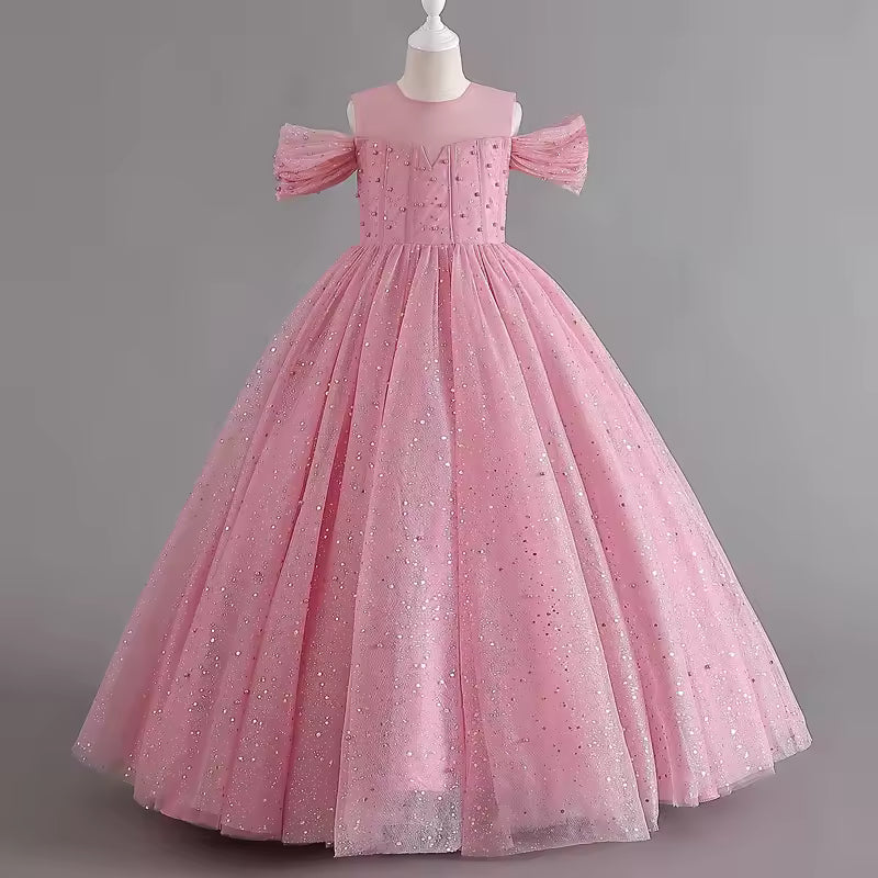 1308 Baby Dresses For Eid 2023 Girls' Sleeveless Mesh Puffy Princess Length Rainbow Skirt Dinner Piano Performance