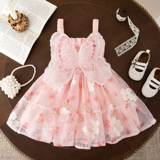 Baby Girl Dress Summer Full Print Rose Mesh Strapless Baby Dress Cute Wedding Flower Girl Dress Baby Girl Clothes