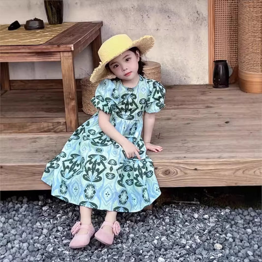 Korean Girls Baby Cotton Floral Dresses Fashion Kids Puff Sleeves Backless Children Birthday Vestidos Clothes Vetement 25