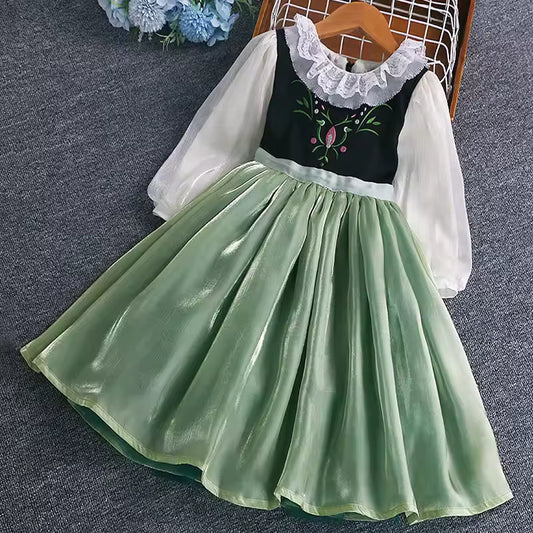 Clothing for New Kids Summer 2025 Quality Korean Style Anna Baby Girls One Piece Princess Sundress Dress Up Girl Green Party