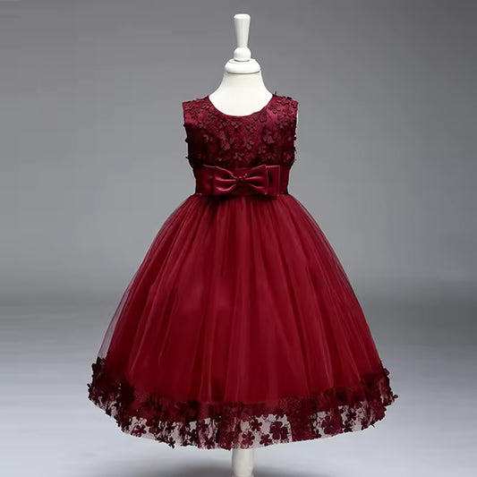 Children's Sleeveless Dress Summer Wine Red Pink White Wedding Flower Girl Princess Bridesmaid New Girl's Birthday Prom Dresses