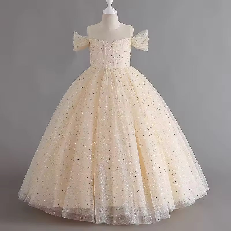 1308 Baby Dresses For Eid 2023 Girls' Sleeveless Mesh Puffy Princess Length Rainbow Skirt Dinner Piano Performance