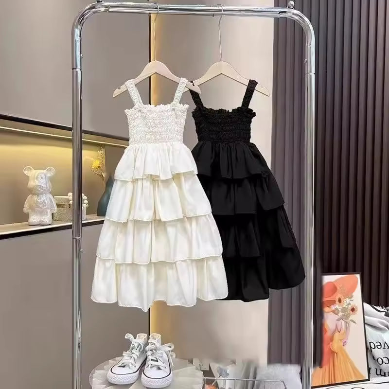 4 5 6 8 10 12 Years Girls Dress Summer Solid Color Sleeveless Fashion Girls Cake Dress Birthday Gifts New Children's Clothing