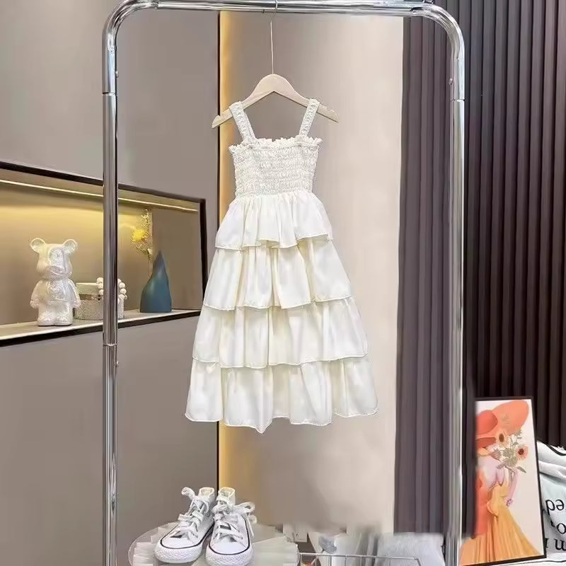 4 5 6 8 10 12 Years Girls Dress Summer Solid Color Sleeveless Fashion Girls Cake Dress Birthday Gifts New Children's Clothing