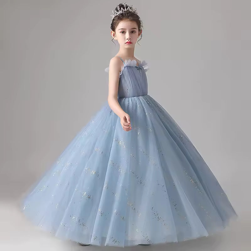 Girls Princess Formal Dresses for Prom Child Wedding Chiffon Long Style Host Piano Performance Bridesmaid Birthday Evening Dress