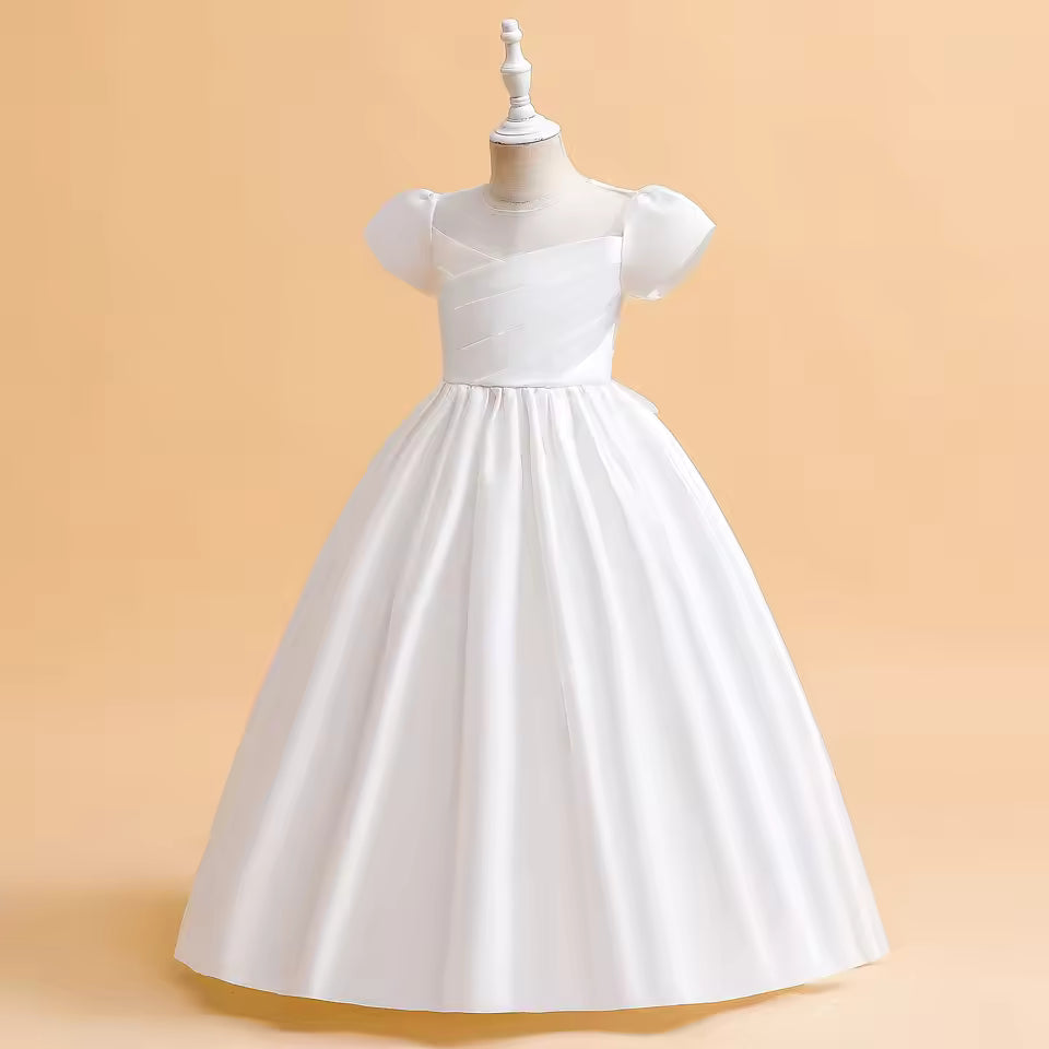 Customize White Lace Girl Dresses Bow Pageant Birthday For Girls First Communion Dresses Kids Prom Dresses