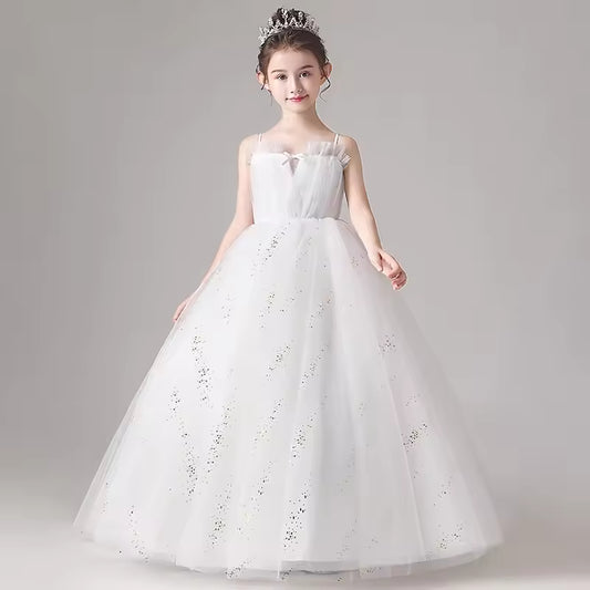 Girls Princess Formal Dresses for Prom Child Wedding Chiffon Long Style Host Piano Performance Bridesmaid Birthday Evening Dress