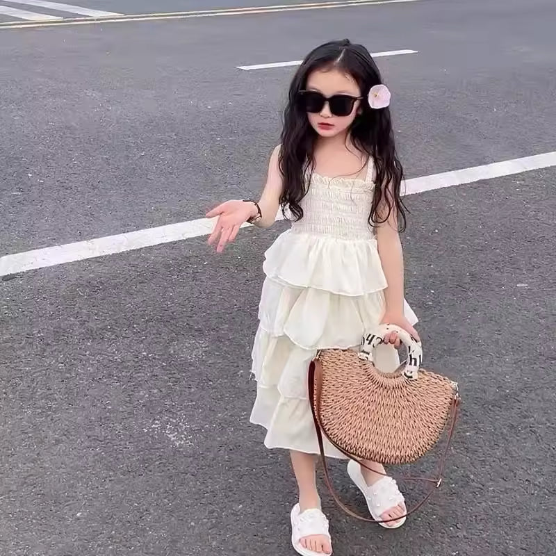 4 5 6 8 10 12 Years Girls Dress Summer Solid Color Sleeveless Fashion Girls Cake Dress Birthday Gifts New Children's Clothing