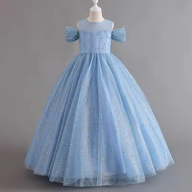1308 Baby Dresses For Eid 2023 Girls' Sleeveless Mesh Puffy Princess Length Rainbow Skirt Dinner Piano Performance
